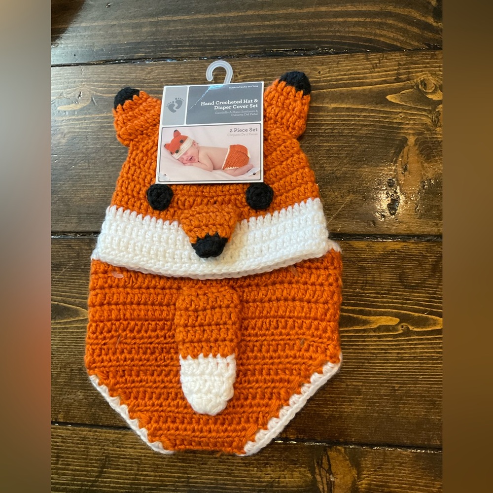 Handmade Fox Crochet Kids Matching Set - Orange and White